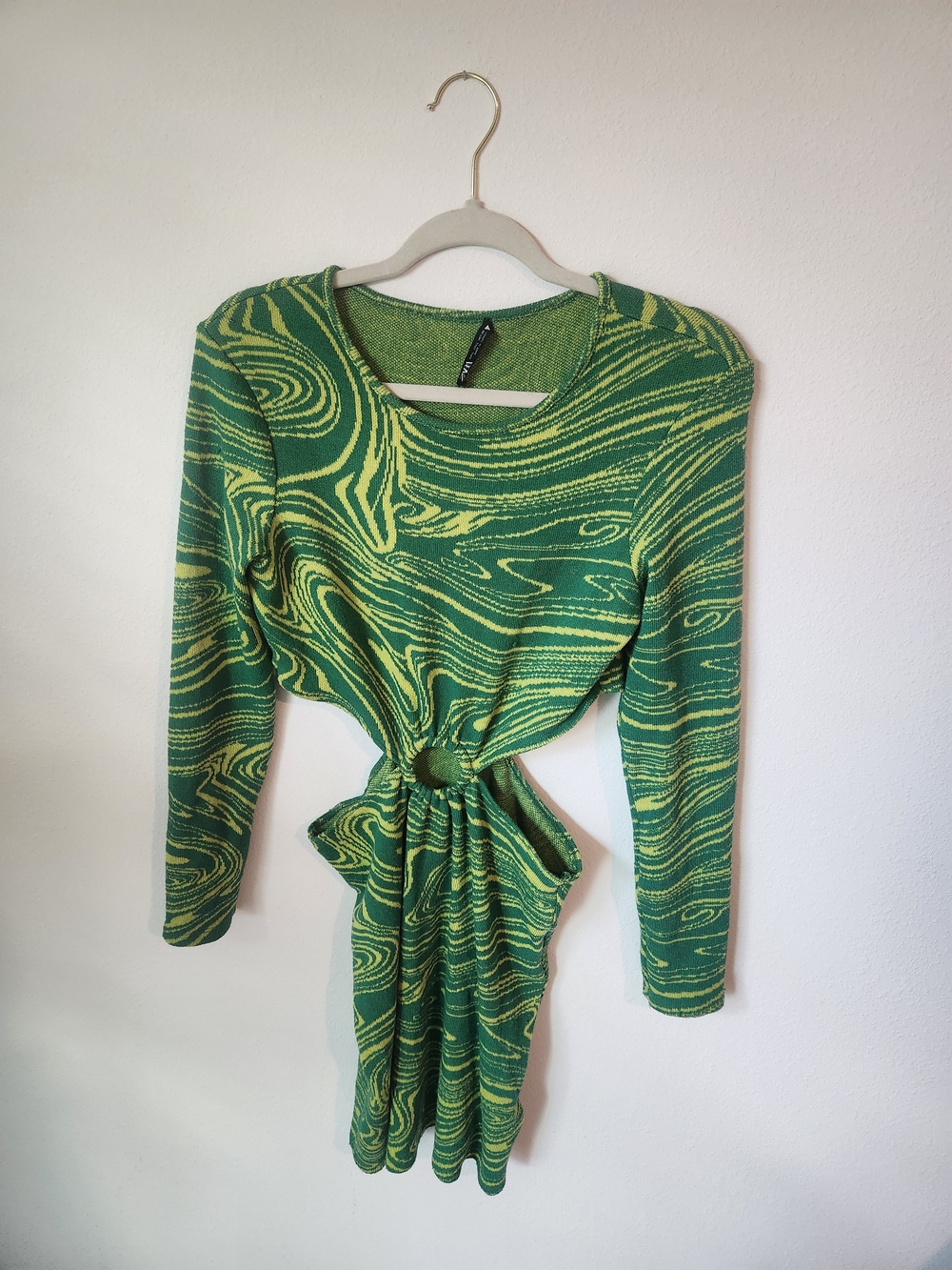 Zara Green Swirl Tie-Front Long Sleeve Dress